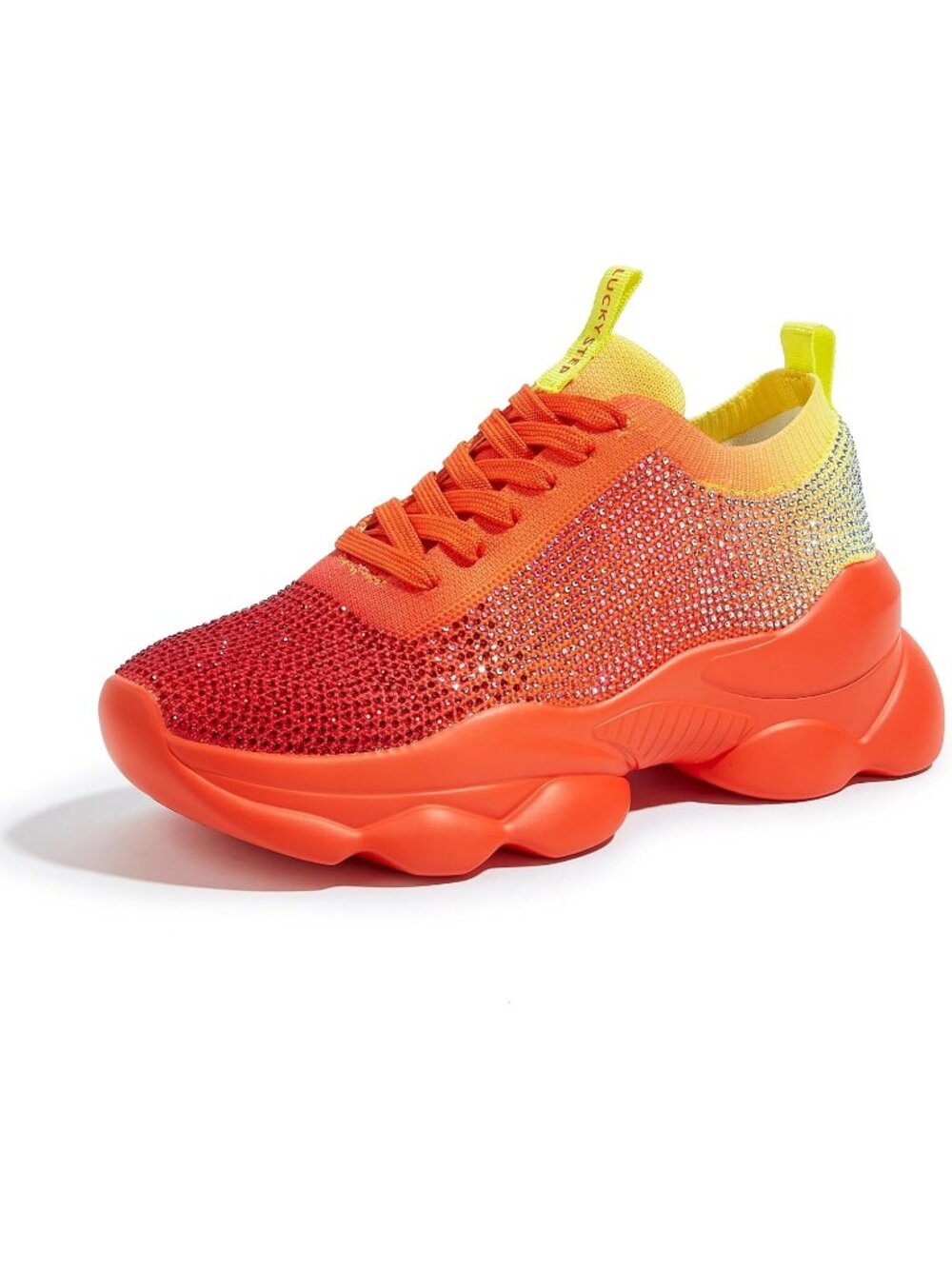 🆕Women's Orange Mesh Chunky Rhinestone Sneaker Sparkly Bling Bedazzled Slip on